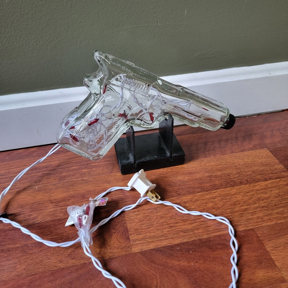 Light Up Clear Glass Handgun w/Stand